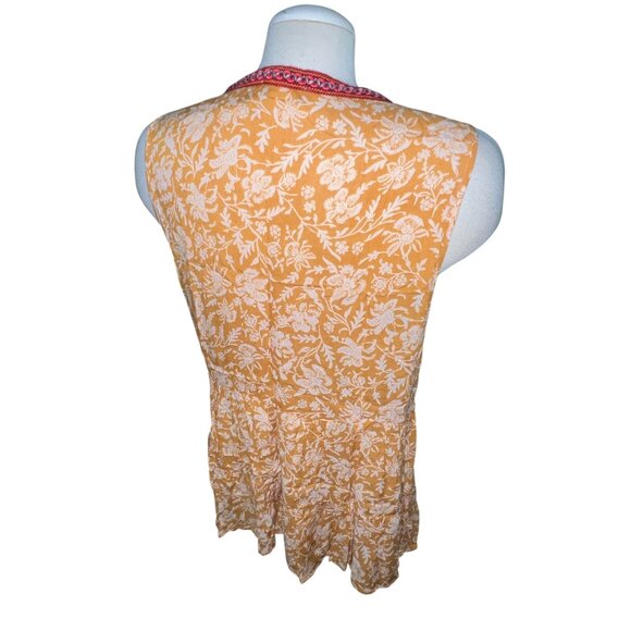 Democracy Sleeveless Boho Floral Top With Red Embroidery Trim Sz Large Womens - Picture 9 of 10